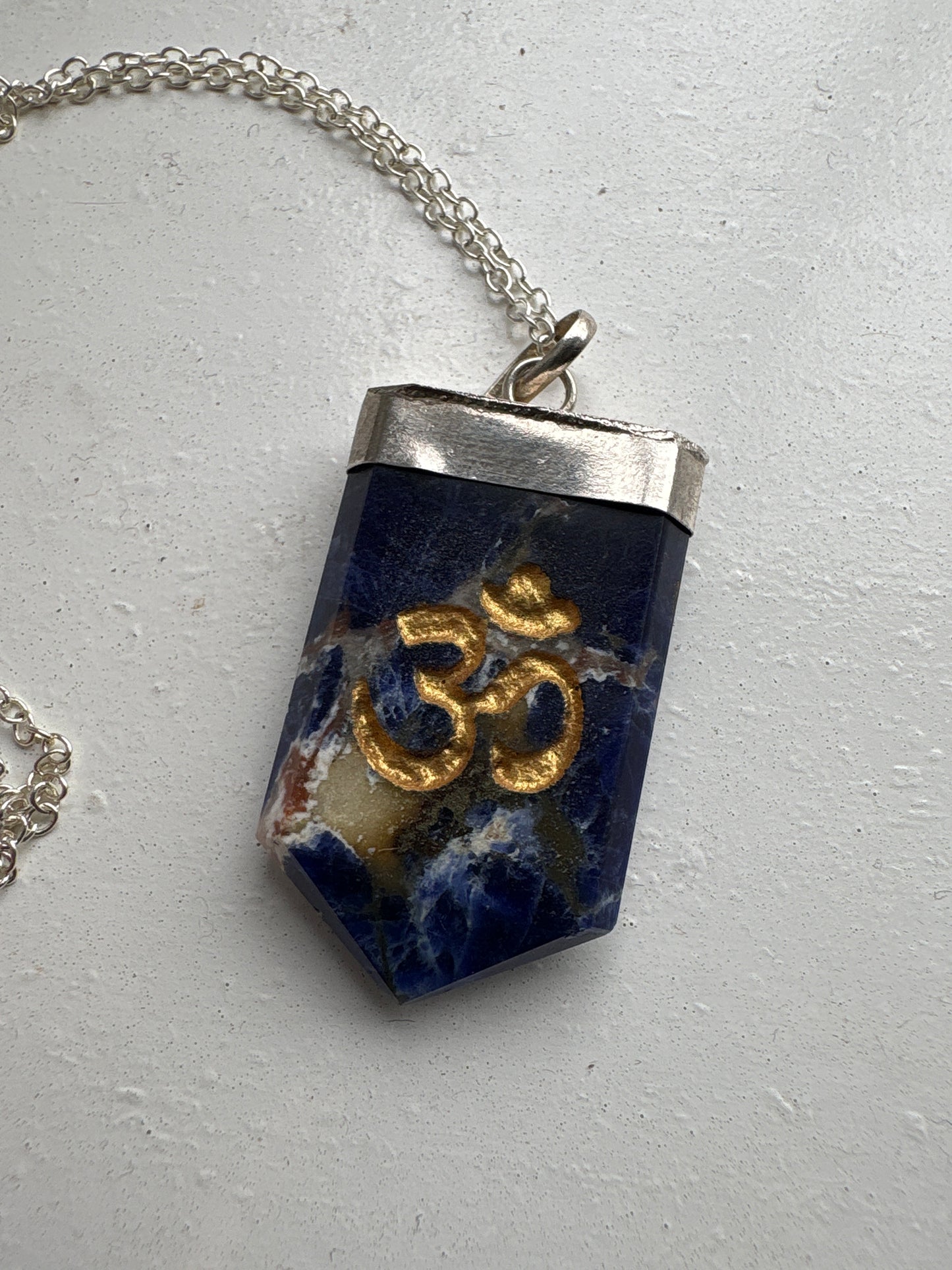 Crystal Om Symbol Engraved Pendant Necklace