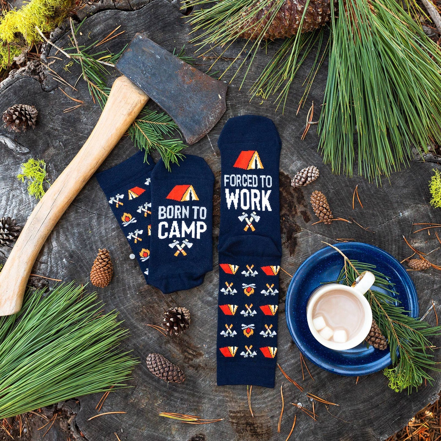*Born To Camp, Forced To Work Socks
