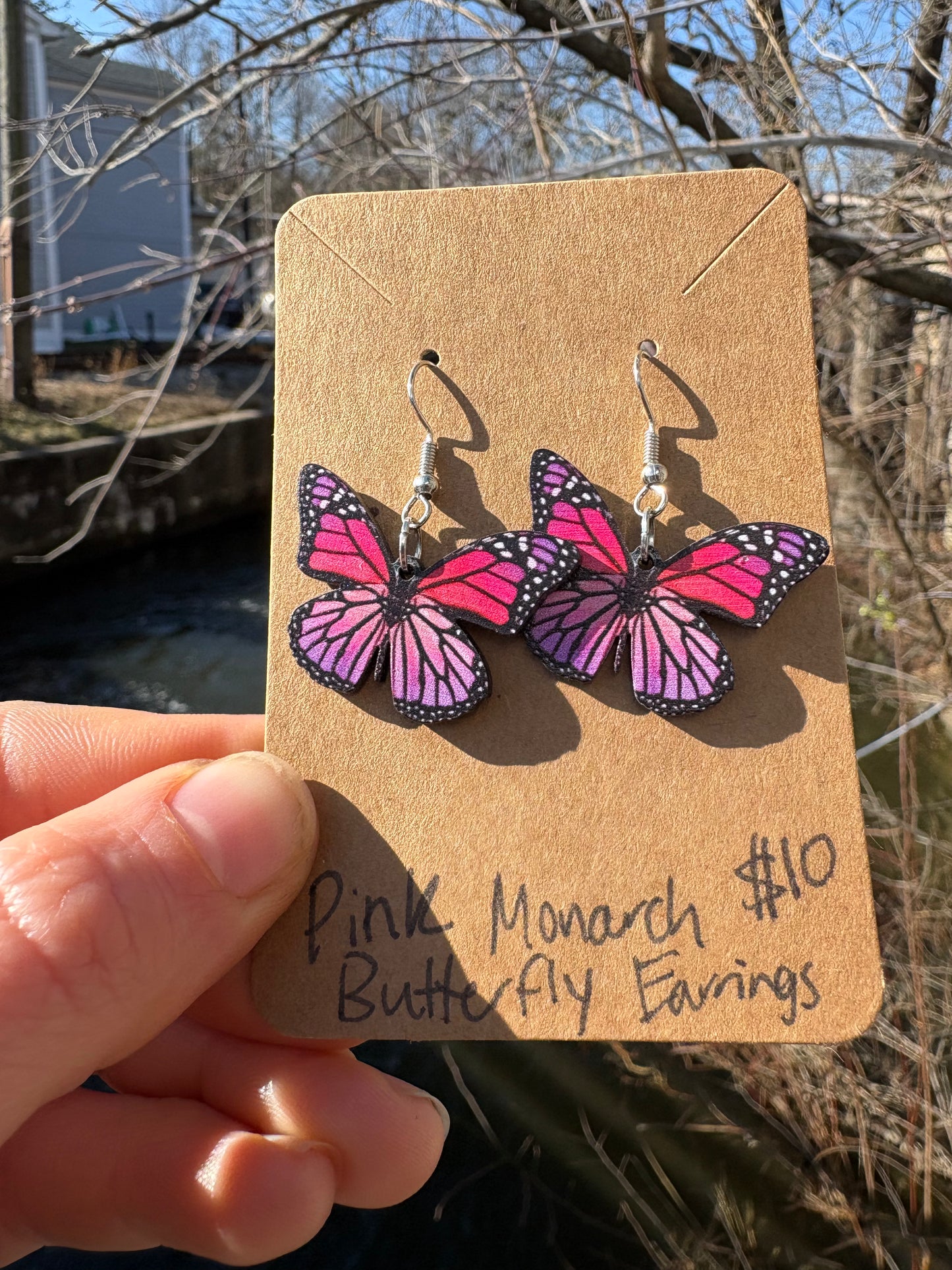 Pink Monarch Butterfly Earrings