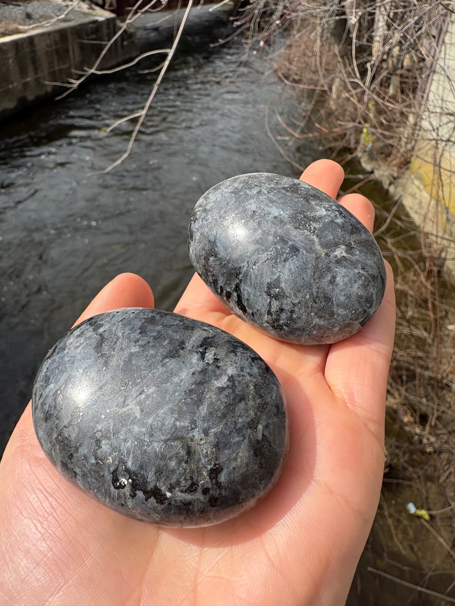 Larvikite Palm Stone