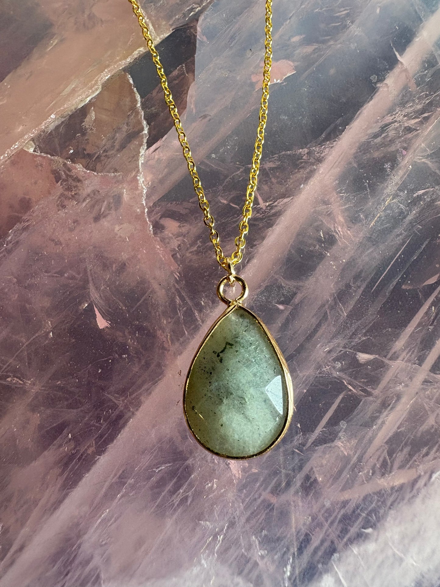 Faceted Tear Drop Gold Crystal Necklace