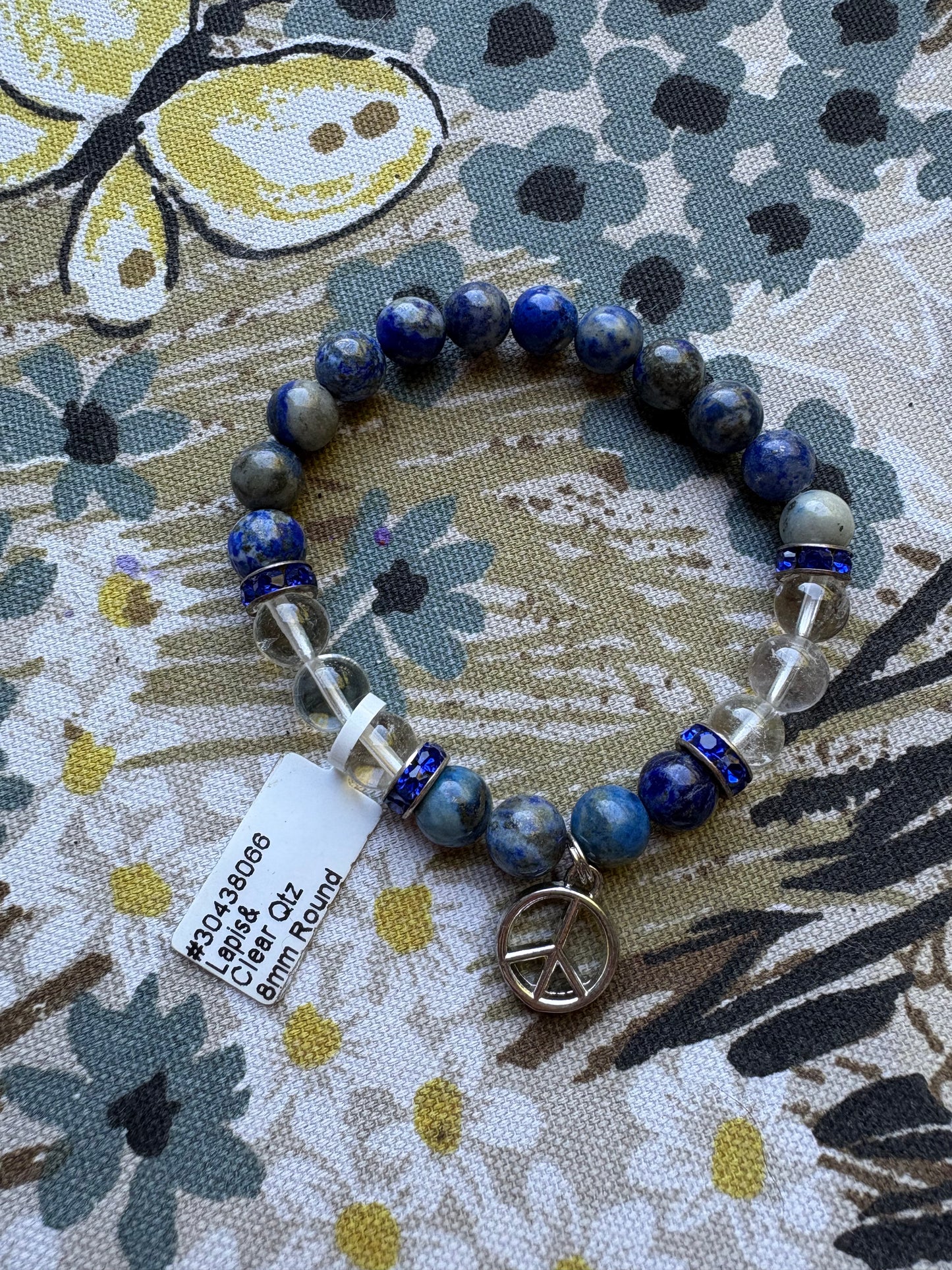 Lapis Lazuli and Clear Quartz Peace Sign Bracelet