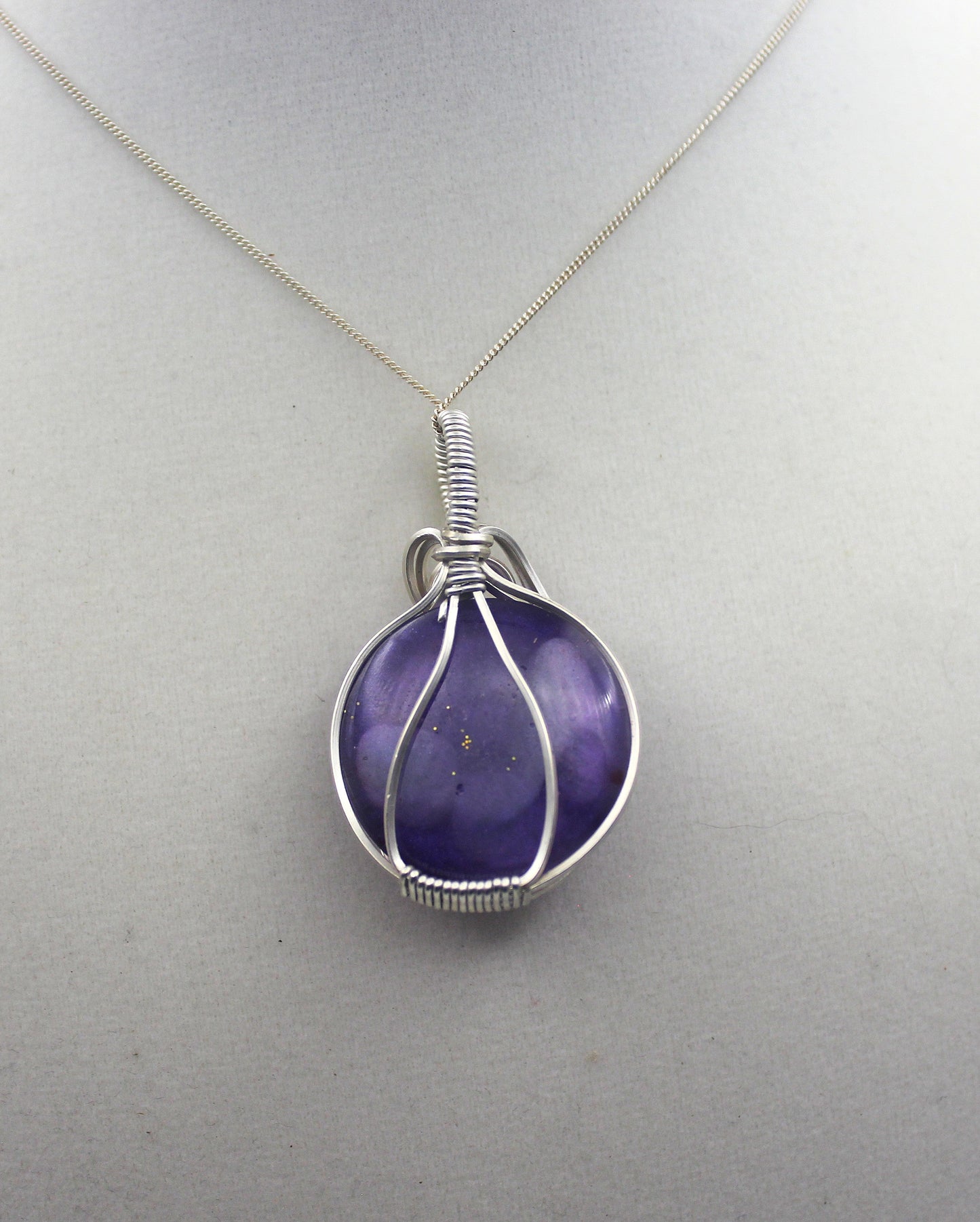 Silver Argentium Purple Resin Amazonite Pendant Necklace
