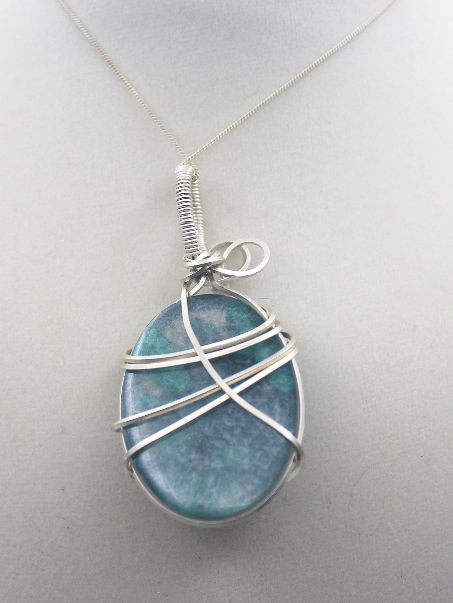 Argentium Silver Resin Malachite Pendant Necklace