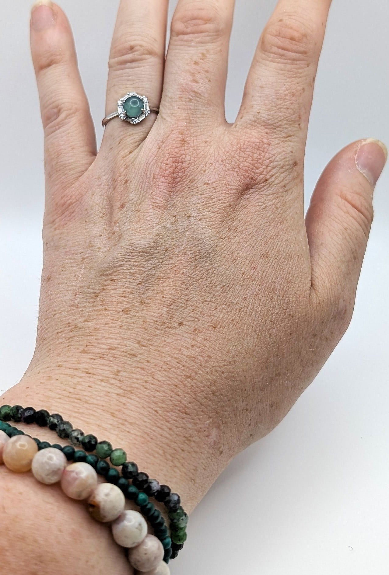 Ring Green Chalcedony with White Accent Stones Sterling Silver