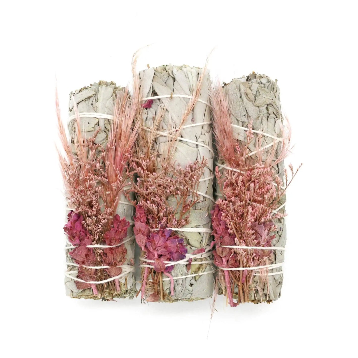 'Pink Bouquet' Floral White Sage Smudge Stick 4in