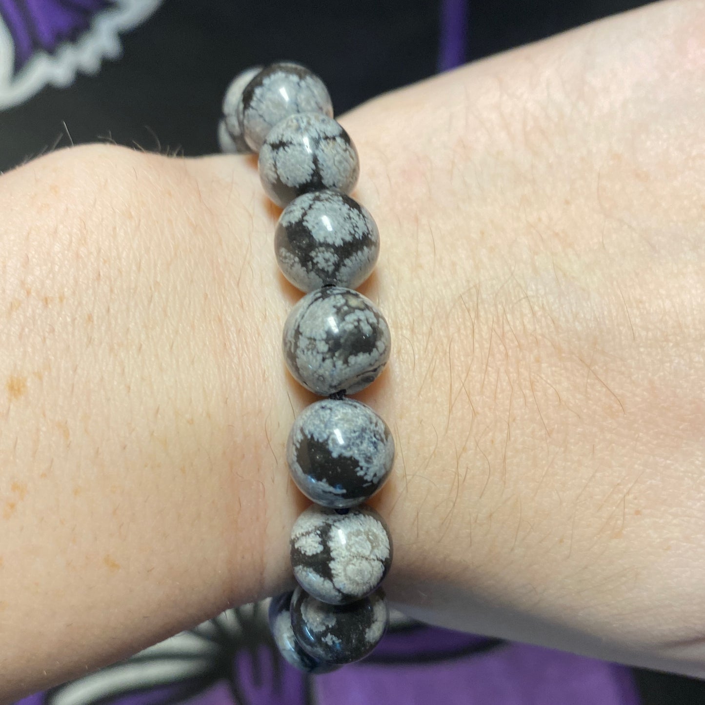 *Bracelet Snowflake Obsidian Adjustable