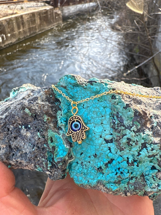 Hamsa Evil Eye Golden Necklace