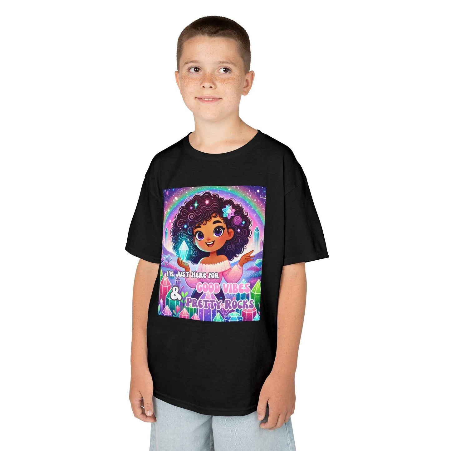 Kids TShirt 'I'm Just Here for Good Vibes and Pretty Rocks'