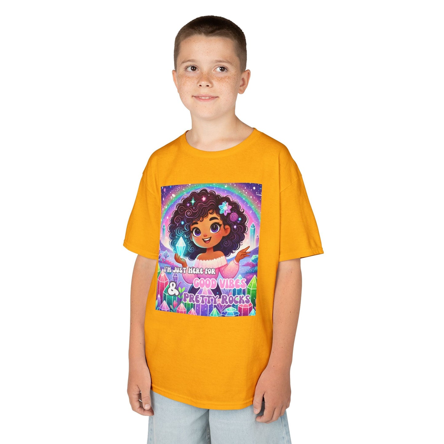 Kids TShirt 'I'm Just Here for Good Vibes and Pretty Rocks'