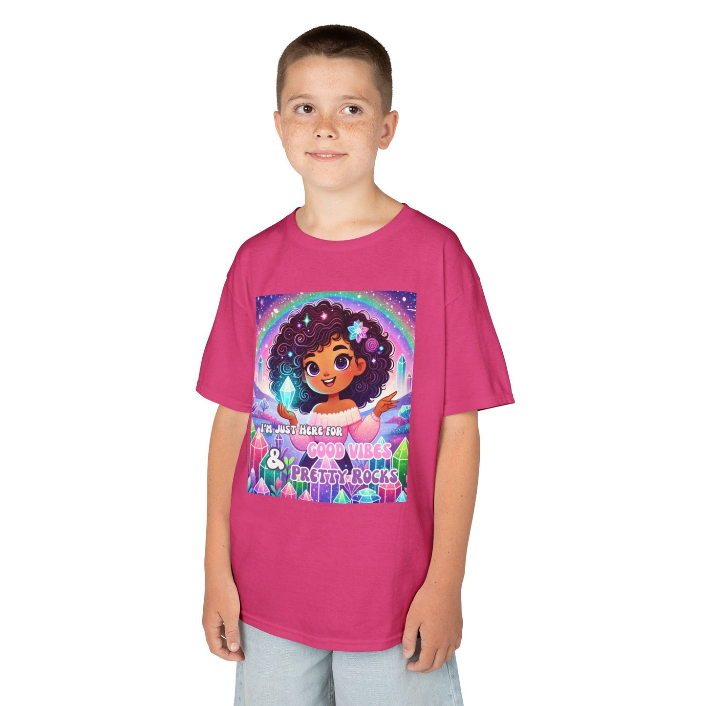 Kids TShirt 'I'm Just Here for Good Vibes and Pretty Rocks'