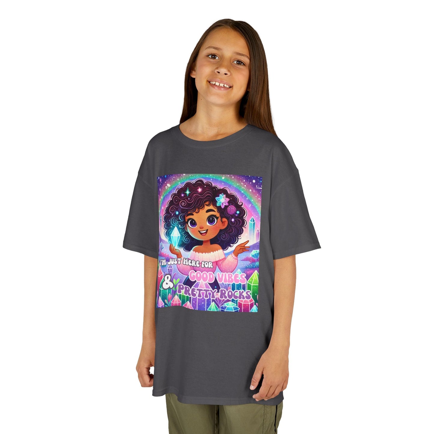 Kids TShirt 'I'm Just Here for Good Vibes and Pretty Rocks'