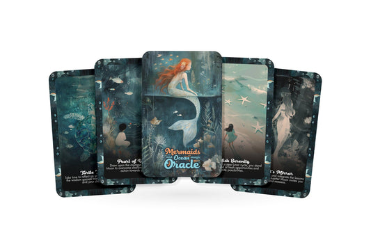 Mermaids and Ocean Magic oracle card deck with 24 mystical ocean-themed cards featuring mermaids, sea creatures, and calming ocean imagery