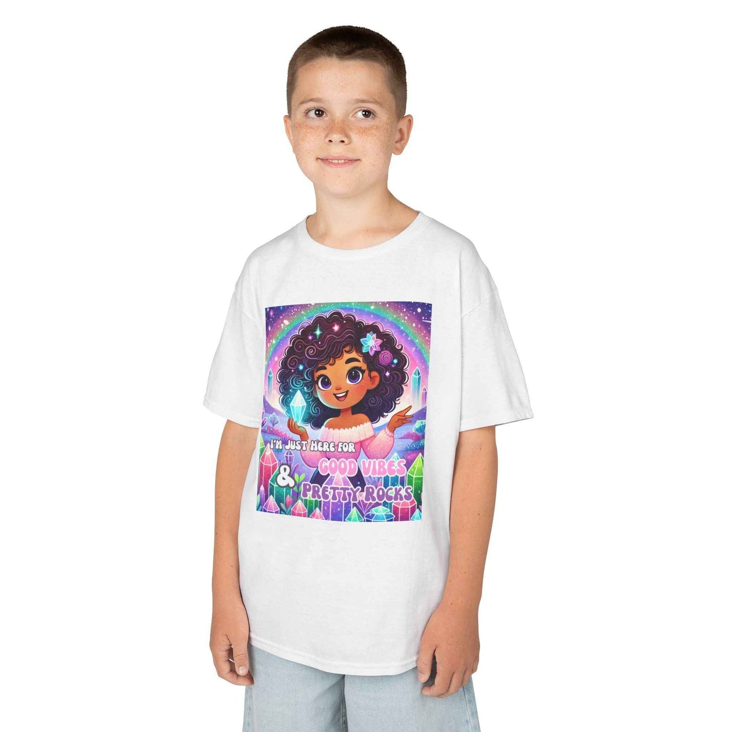 Kids TShirt 'I'm Just Here for Good Vibes and Pretty Rocks'