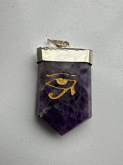 Crystal Eye of Horus Symbol Engraved Pendant Necklace