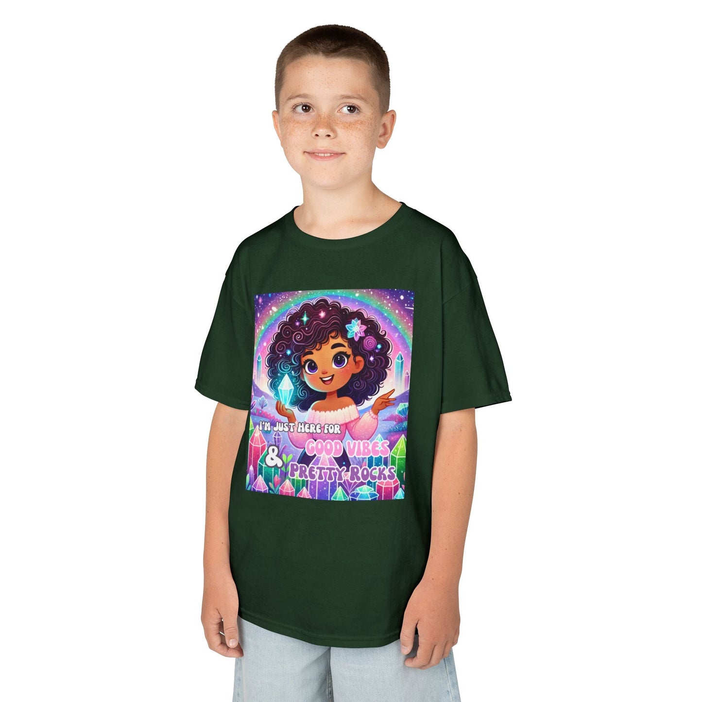 Kids TShirt 'I'm Just Here for Good Vibes and Pretty Rocks'