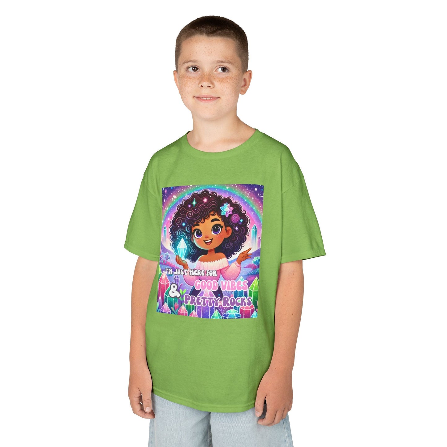 Kids TShirt 'I'm Just Here for Good Vibes and Pretty Rocks'