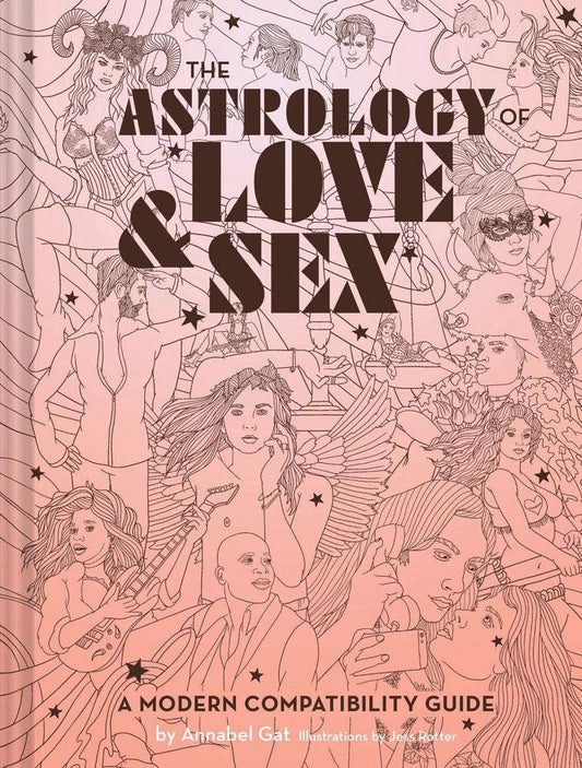 The Astrology of Love & Sex book cover with zodiac-inspired line art and bold title text about love and sex compatibility