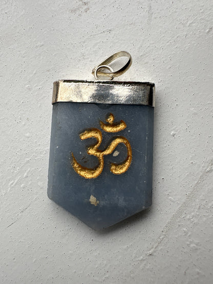 Crystal Om Symbol Engraved Pendant Necklace