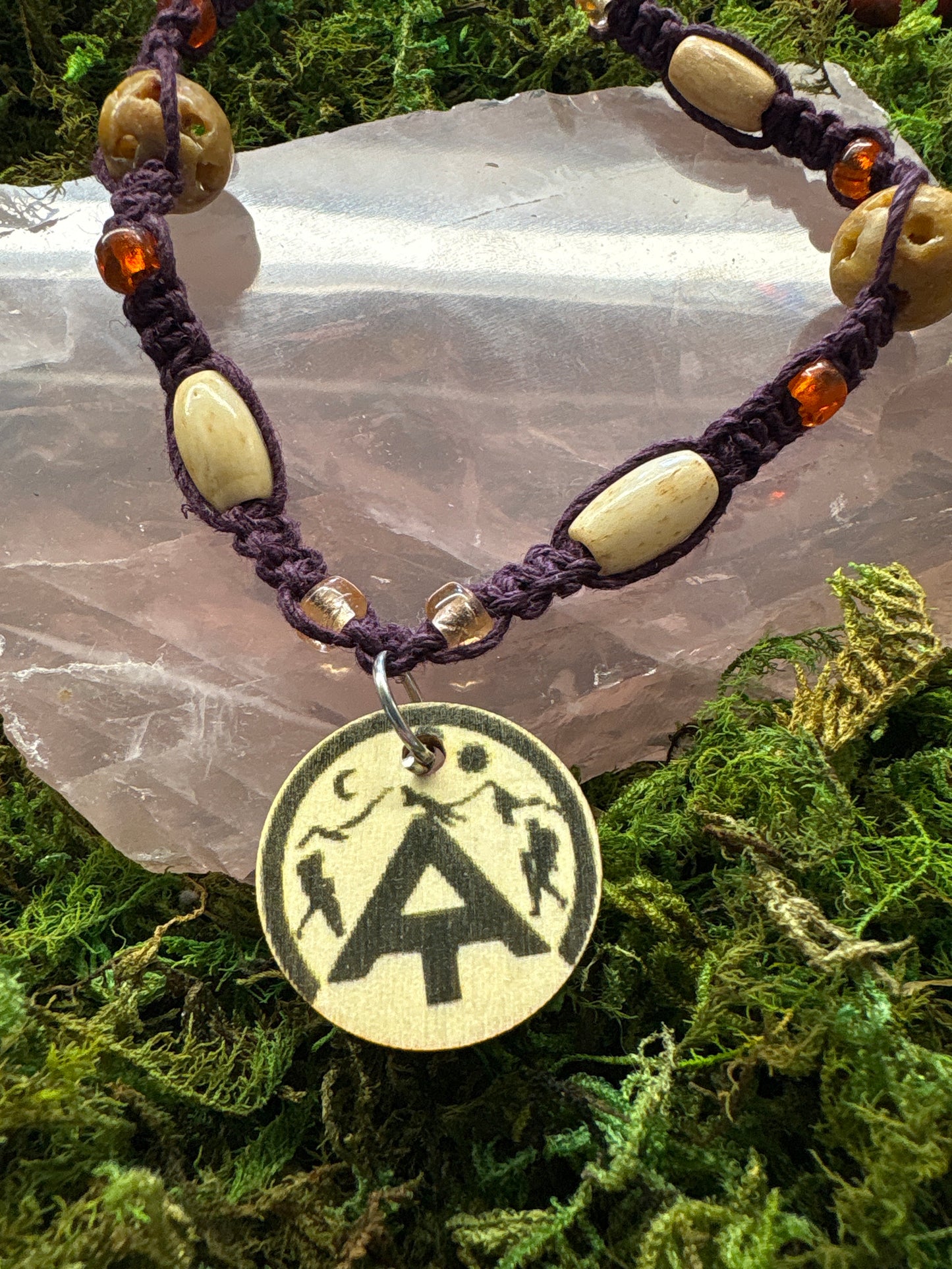 Appalachian Trail Macrame Necklace with crystal beads and Compas