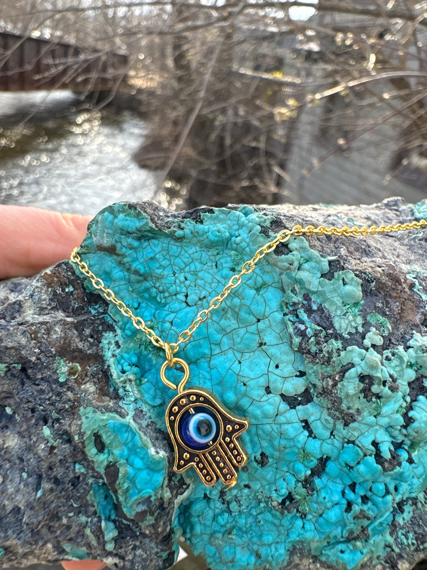 Hamsa Evil Eye Golden Necklace