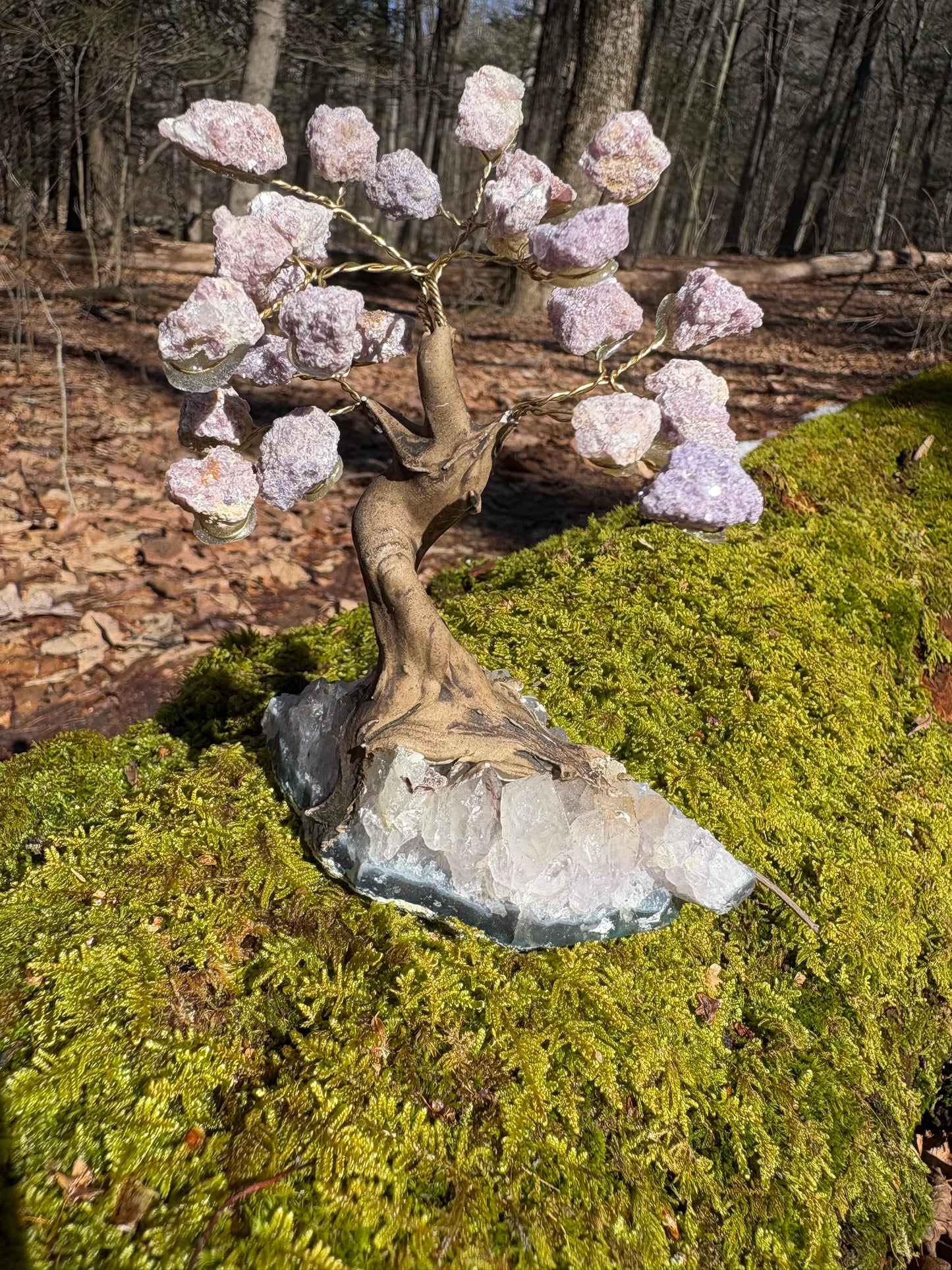 Lepidolite Wire Wrapped Crystal Tree on Amethyst