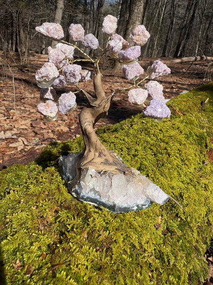 Lepidolite Wire Wrapped Crystal Tree on Amethyst