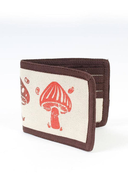 Ombre Mushroom Bifold Wallet made of durable cotton canvas with mushroom print and multiple card slots