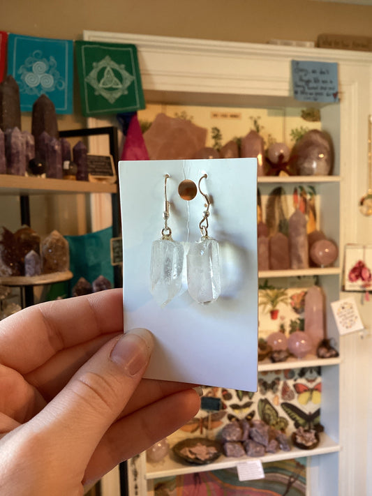 Clear quartz raw earring points made from natural clear quartz crystal for energy and balance