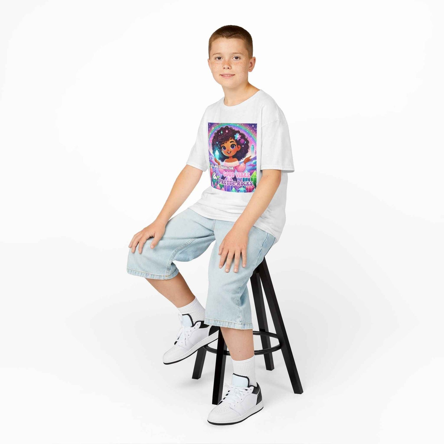 Kids TShirt 'I'm Just Here for Good Vibes and Pretty Rocks'