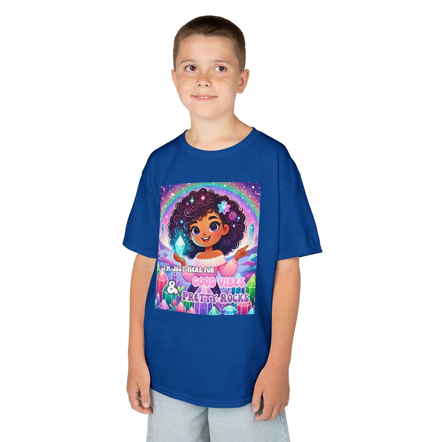 Kids TShirt 'I'm Just Here for Good Vibes and Pretty Rocks'