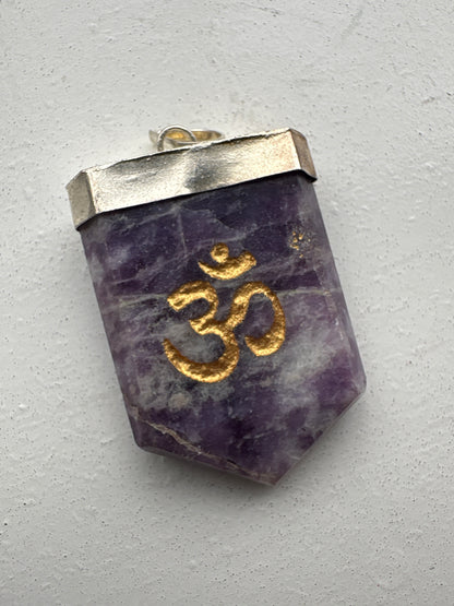 Crystal Om Symbol Engraved Pendant Necklace