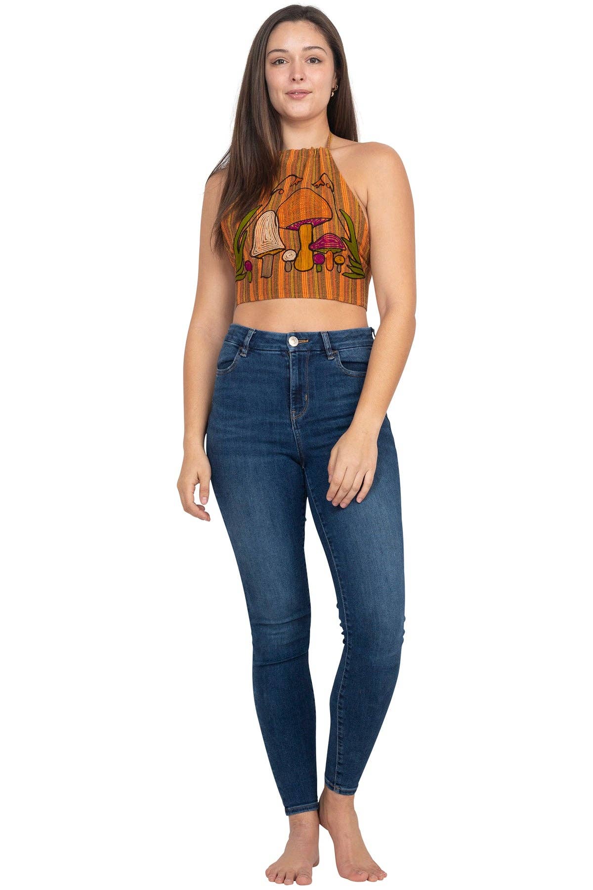 Mushroom Embroidery Halter Top - Loose Silhouette