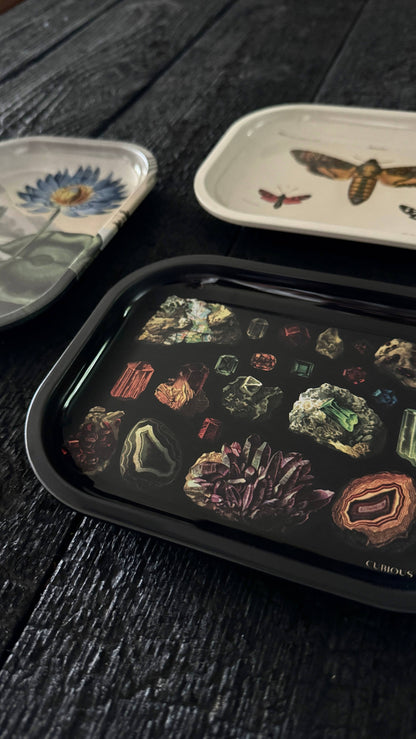 *Small Metal Dark Gemstones Crystals Catchall Tray / Vintage