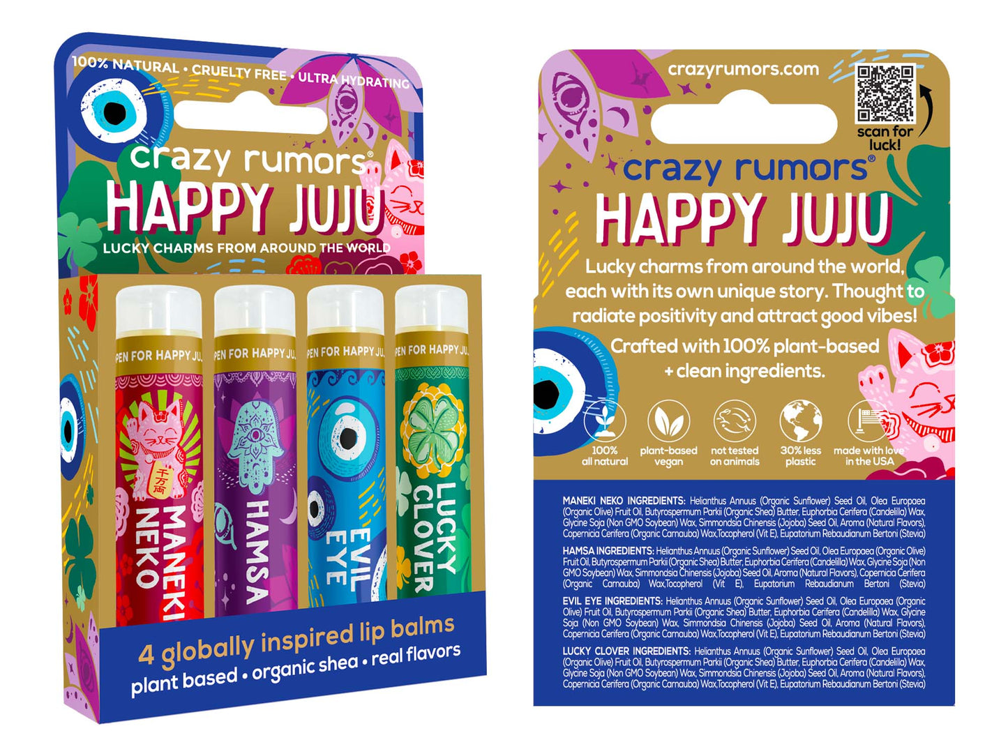 All Natural Happy Juju Lucky Charms 4 pack Lip Balm Gift Box