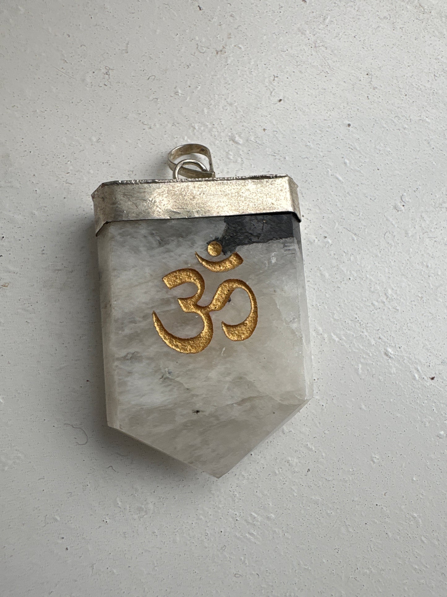 Crystal Om Symbol Engraved Pendant Necklace