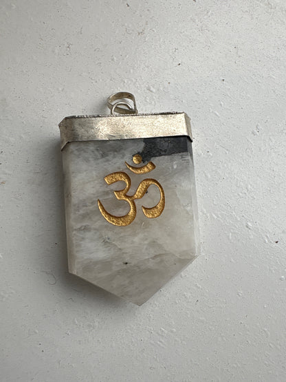 Crystal Om Symbol Engraved Pendant Necklace