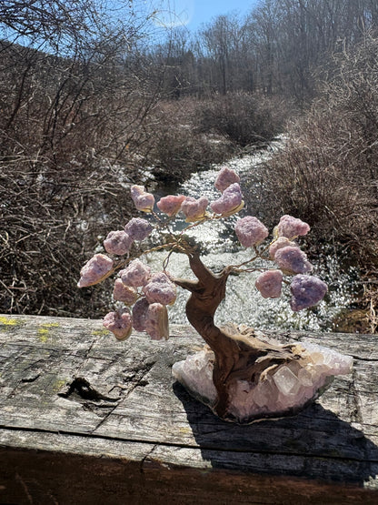 Lepidolite Wire Wrapped Crystal Tree on Amethyst