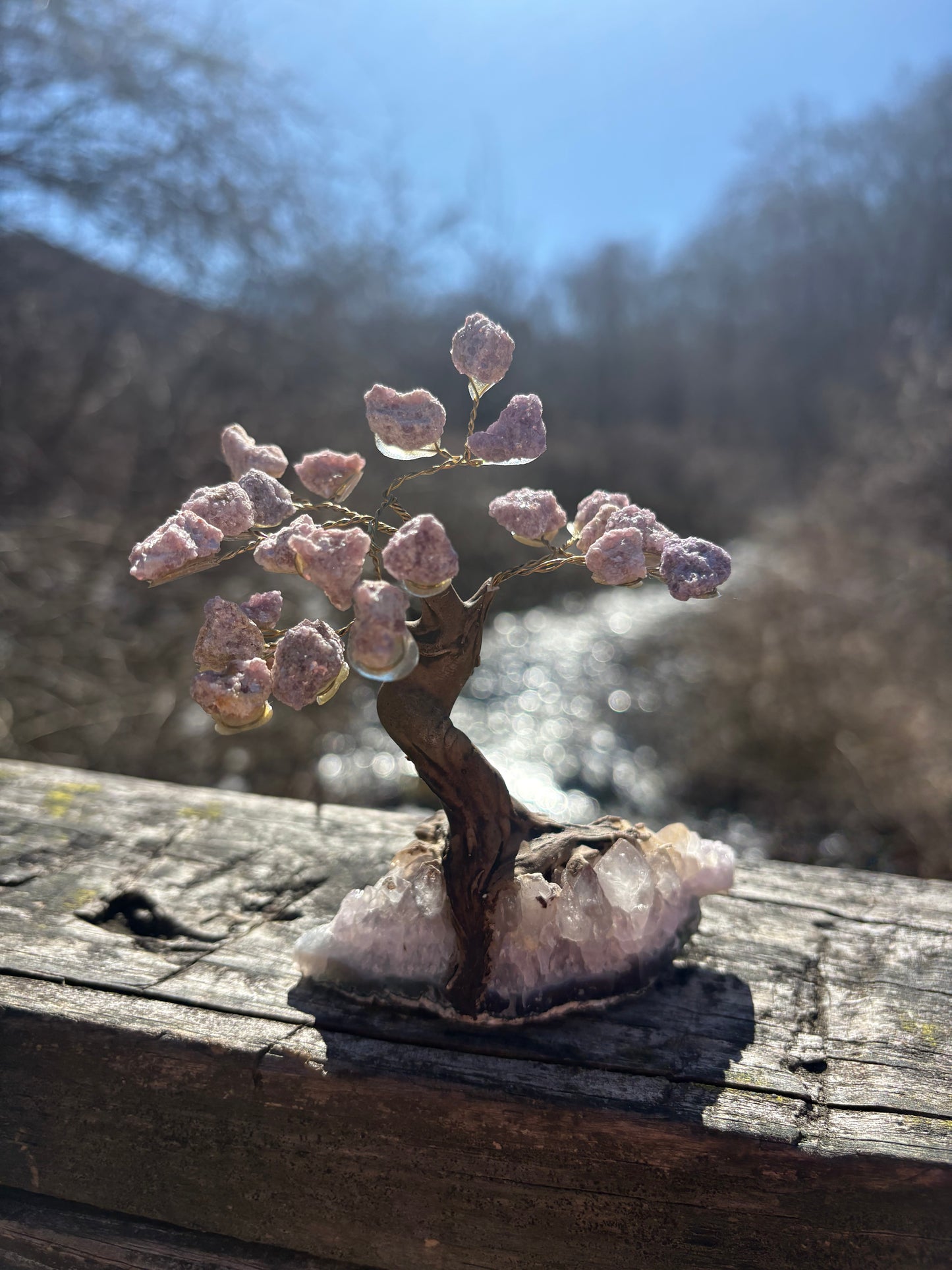 Lepidolite Wire Wrapped Crystal Tree on Amethyst