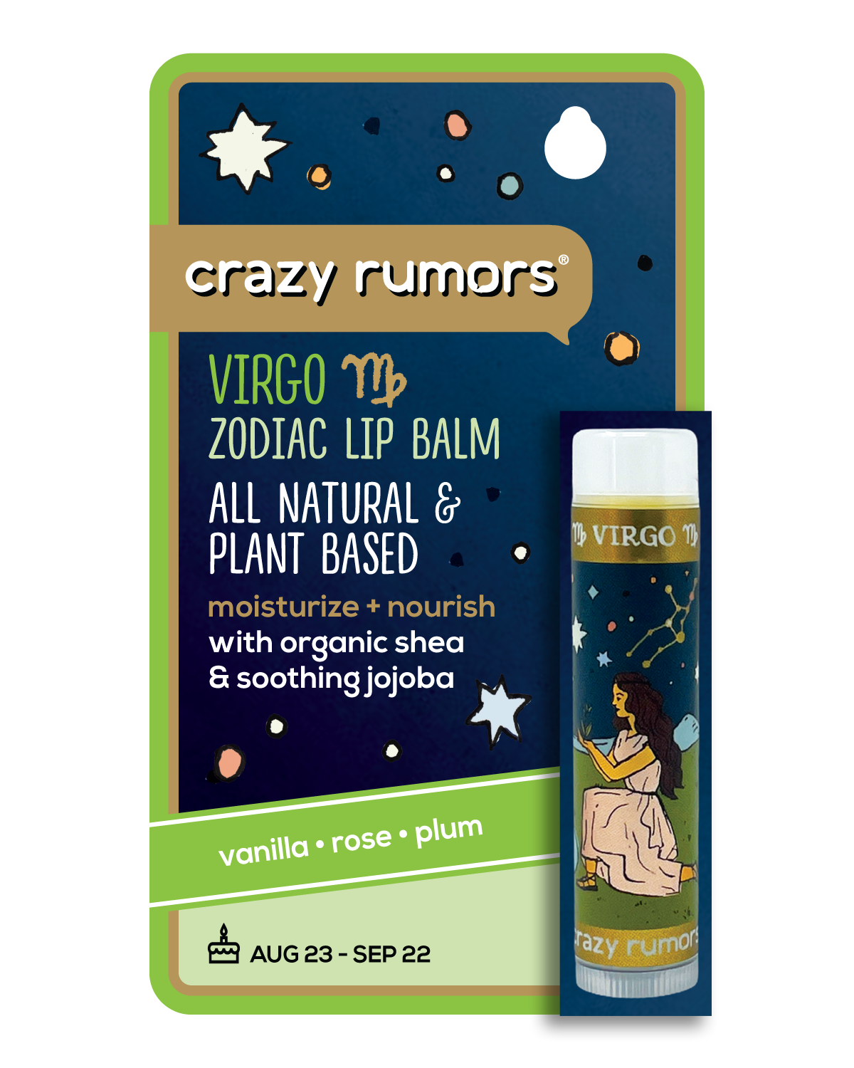 All Natural, Vegan Zodiac Virgo Earth Blend Lip Balm Card