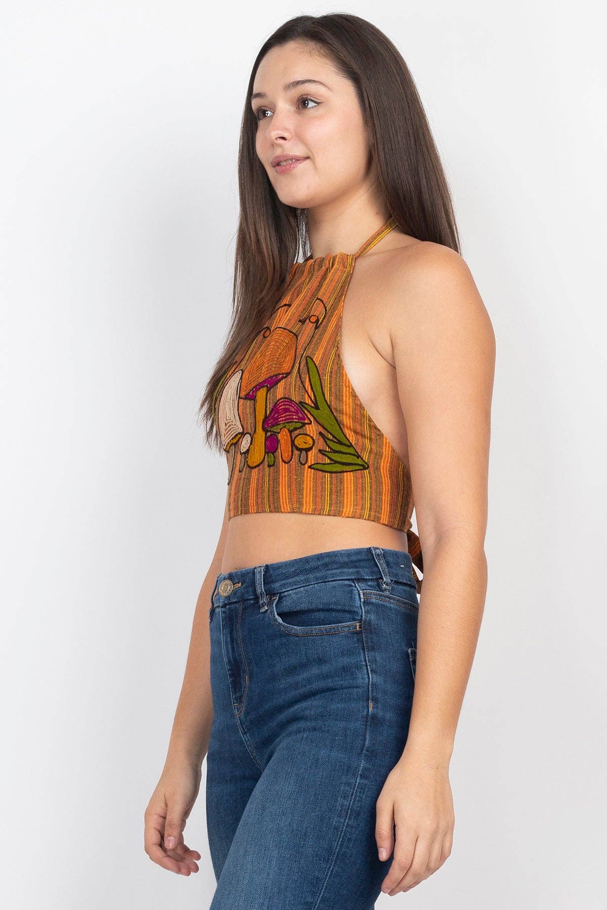 Mushroom Embroidery Halter Top - Loose Silhouette