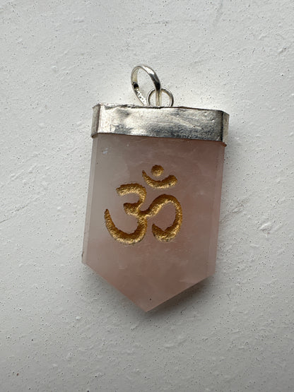 Crystal Om Symbol Engraved Pendant Necklace