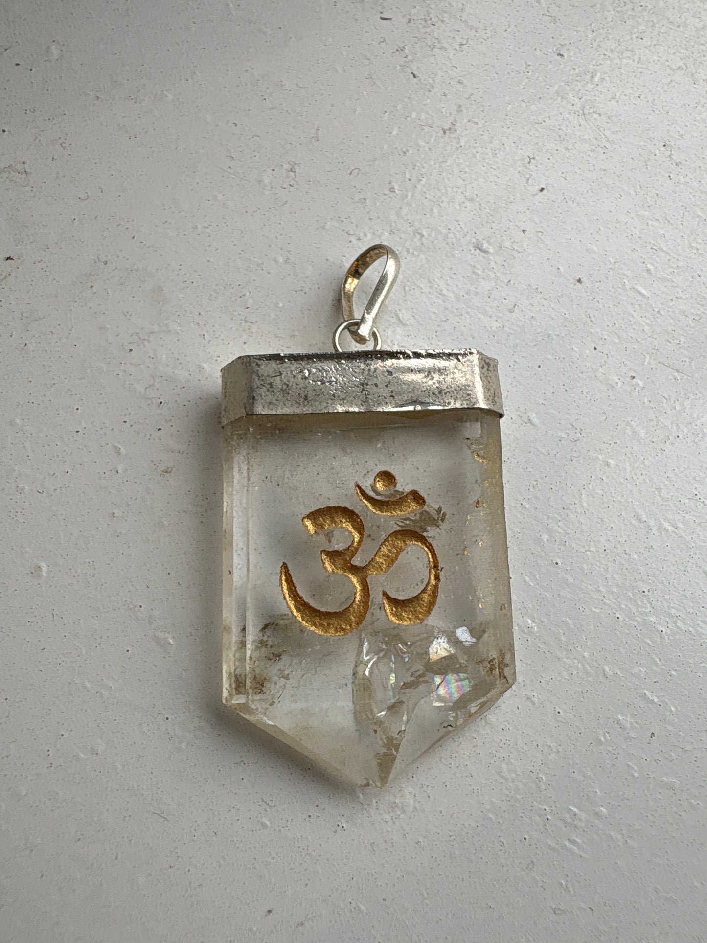 Crystal Om Symbol Engraved Pendant Necklace
