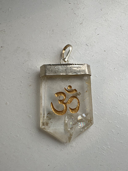 Crystal Om Symbol Engraved Pendant Necklace