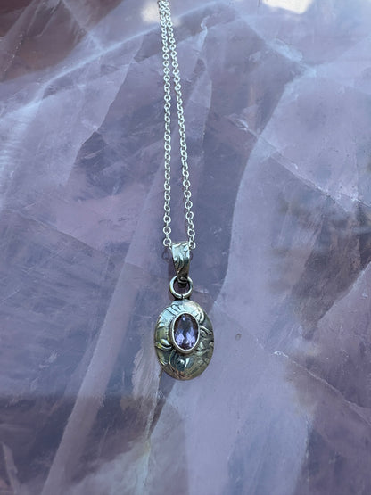 *Amethyst Pendant Engraved Sterling Silver