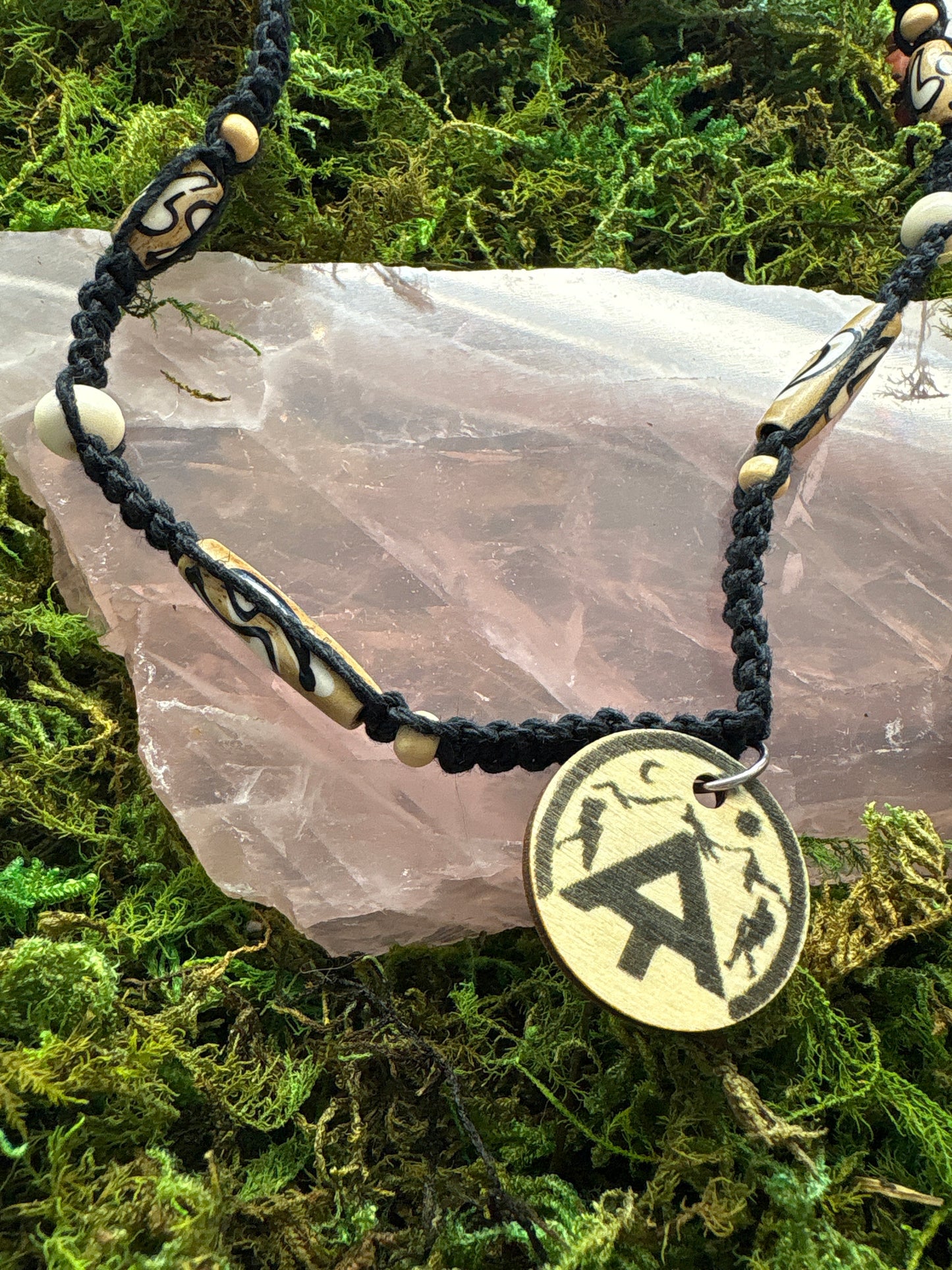 Appalachian Trail Macrame Necklace with crystal beads and Compas