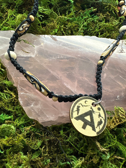 Appalachian Trail Macrame Necklace with crystal beads and Compas