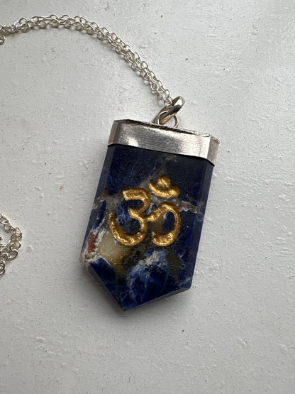 Crystal Om Symbol Engraved Pendant Necklace