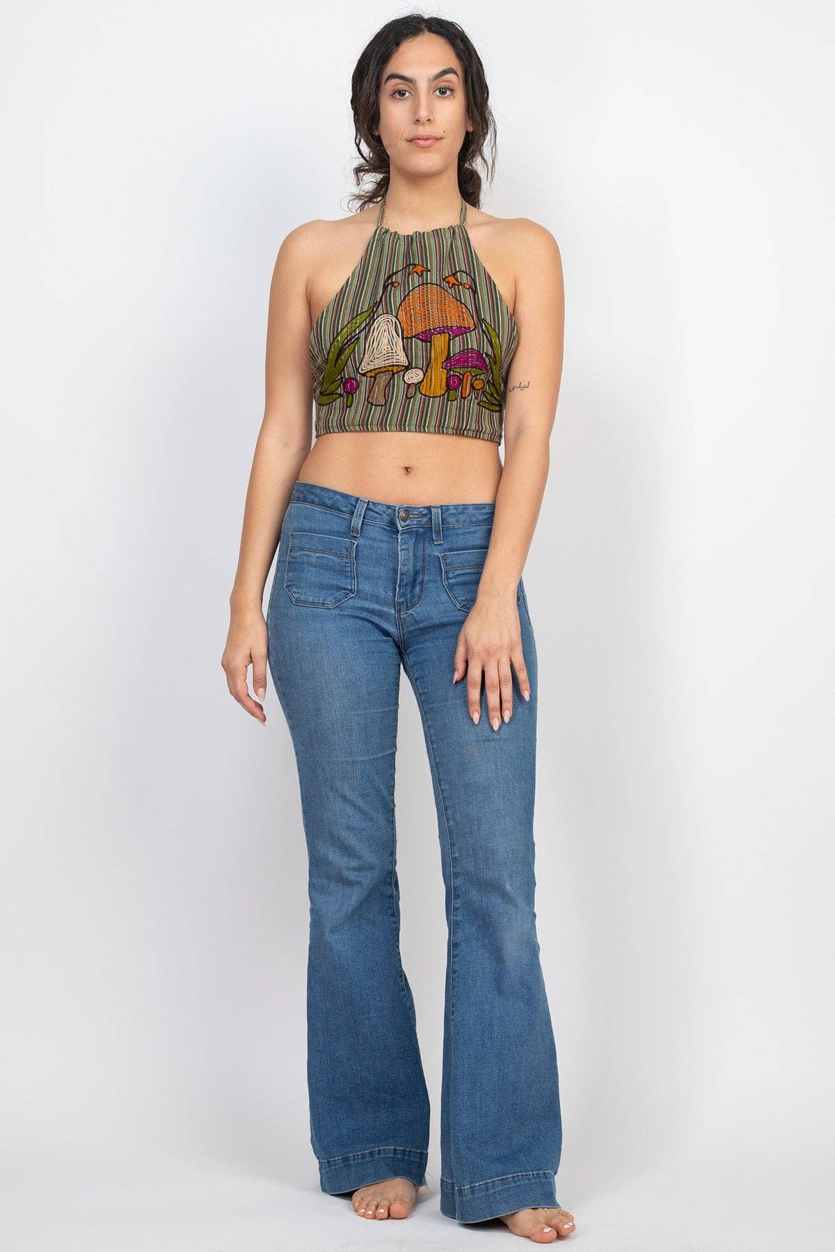 Mushroom Embroidery Halter Top - Loose Silhouette