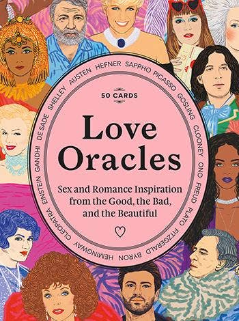 Love Oracles card deck for sex and romance inspiration featuring famous lovers and advice on relationships, family, and break-ups